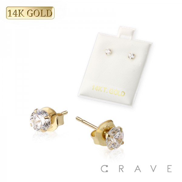 PAIR OF 14K GOLD PRONG ROUND CZ STUD EARRINGS